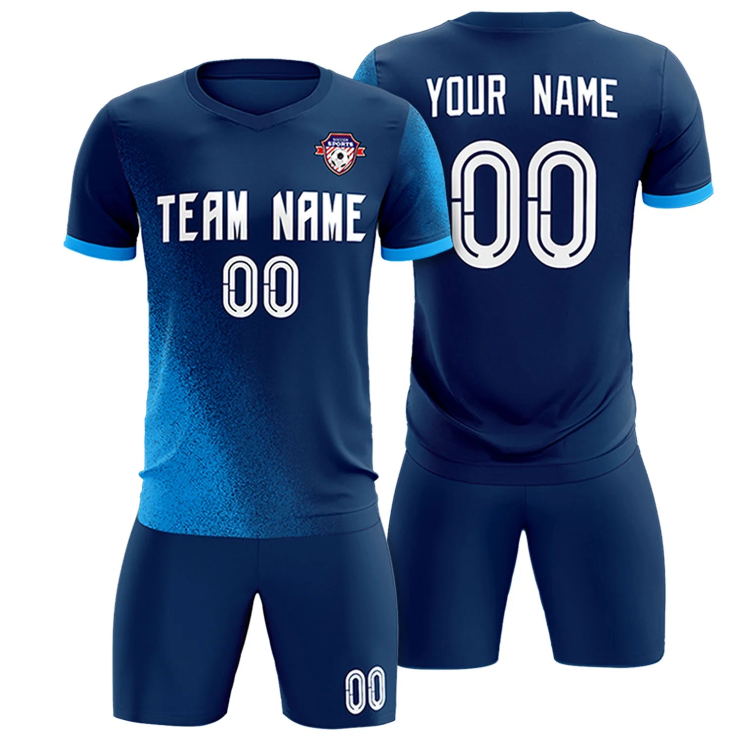 Custom Navy Powder Blue Outdoor Sport Soccer Sets Jersey