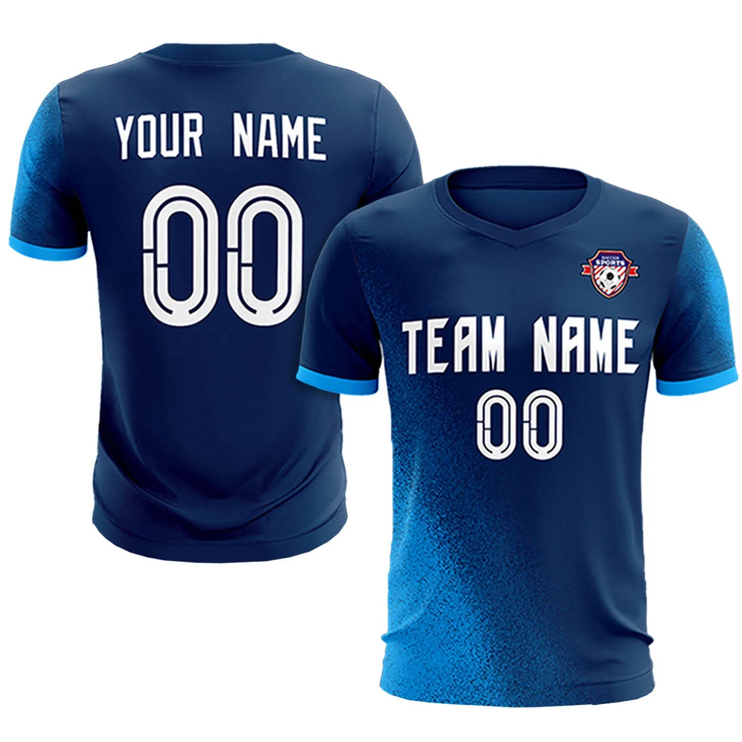 Custom Navy Powder Blue Outdoor Sport Soccer Sets Jersey