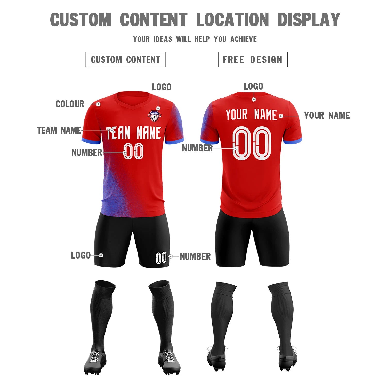 Custom Red Light Purple Outdoor Sport Soccer Sets Jersey