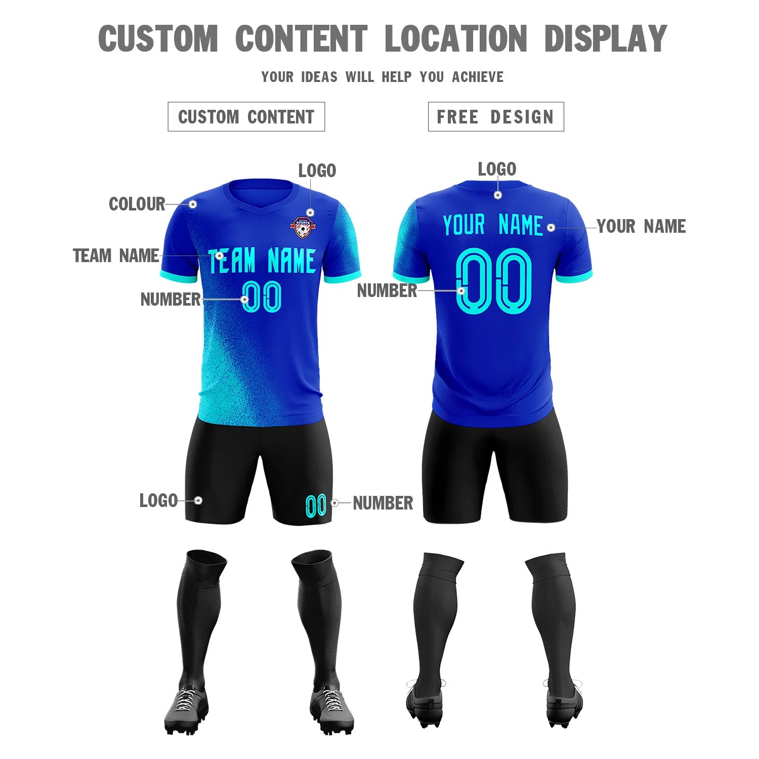 Custom Royal Blue Blue Outdoor Sport Soccer Sets Jersey