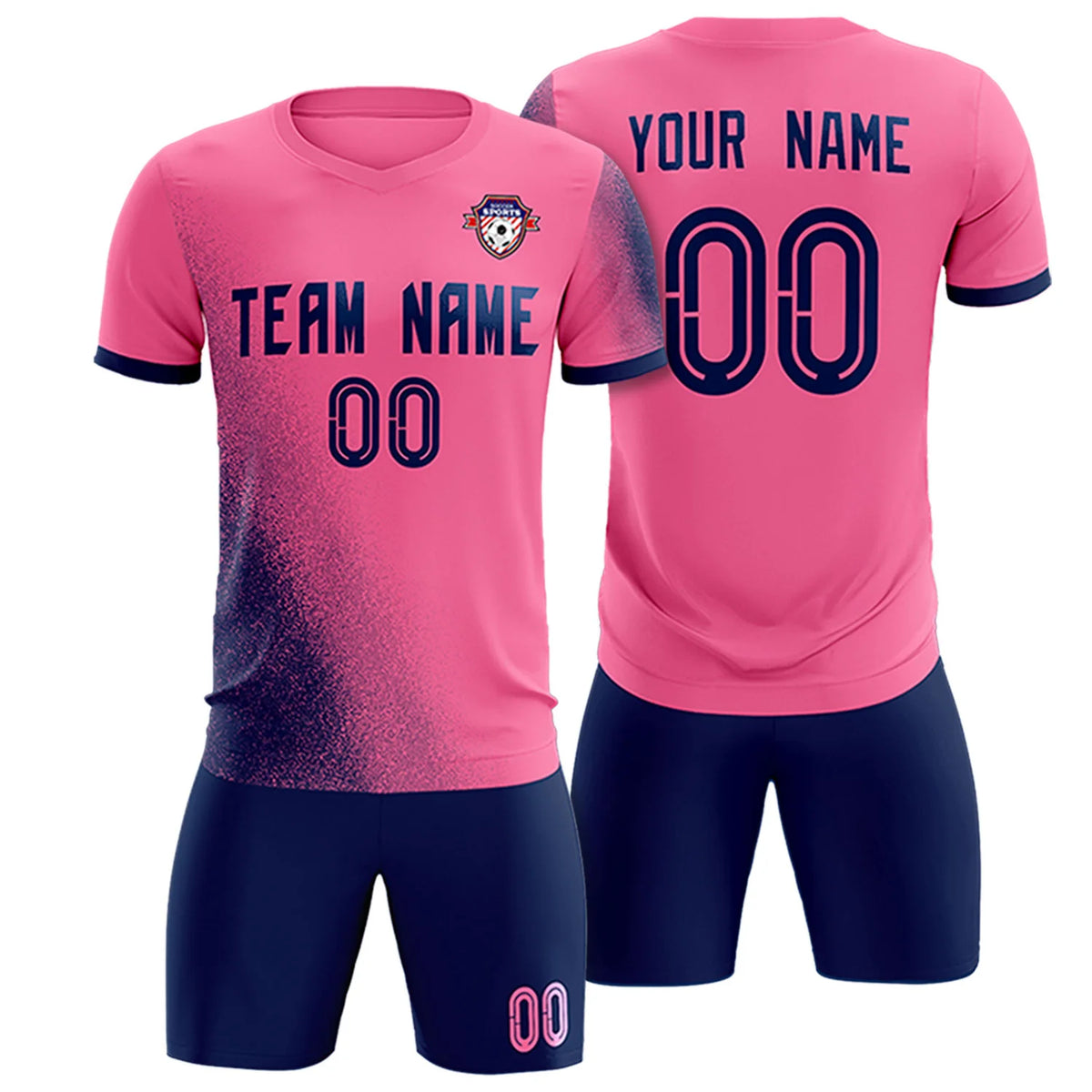 Custom Pink Navy Outdoor Sport Soccer Sets Jersey