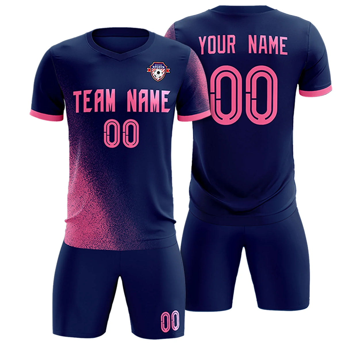 Custom Navy Pink Outdoor Sport Soccer Sets Jersey