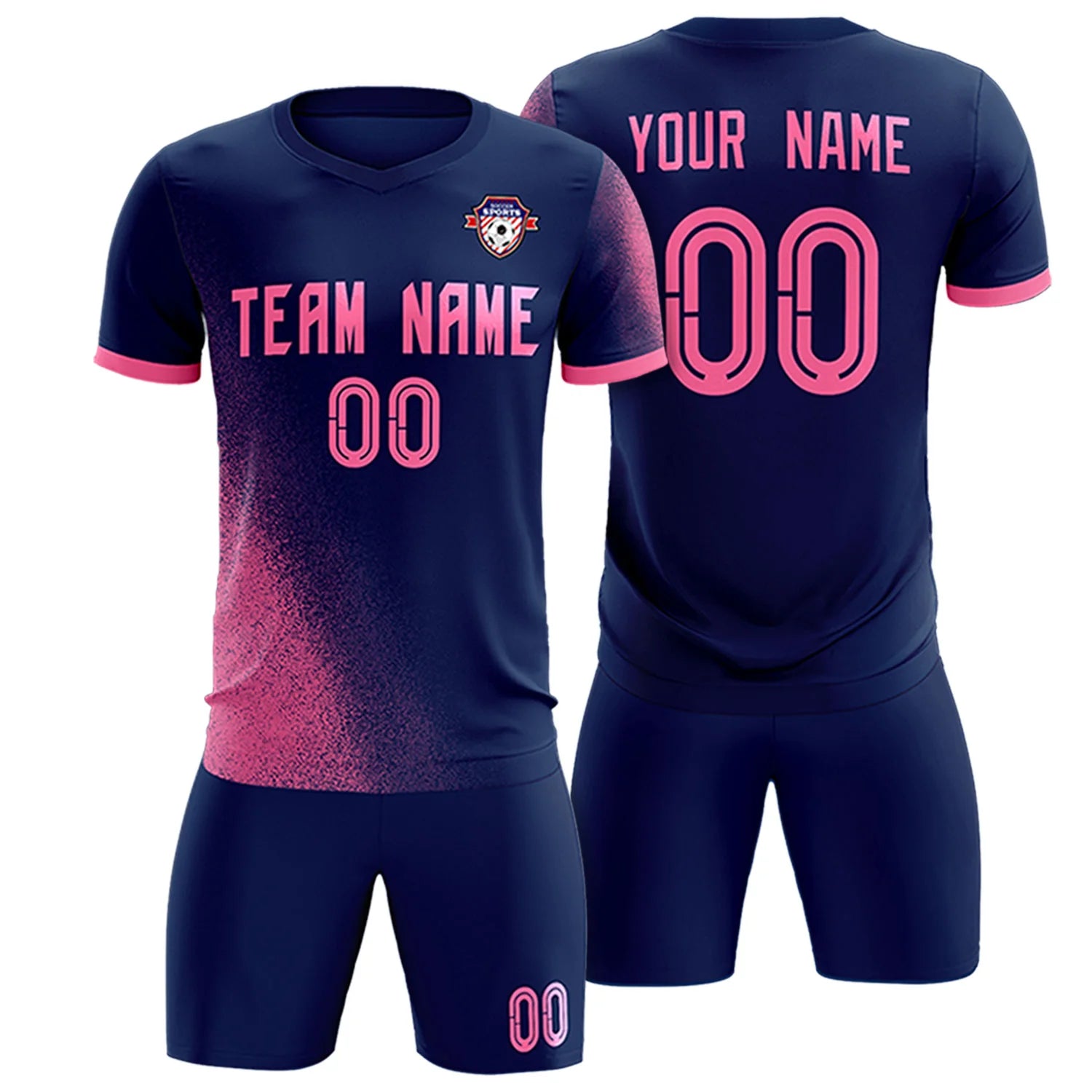 Custom Navy Pink Outdoor Sport Soccer Sets Jersey