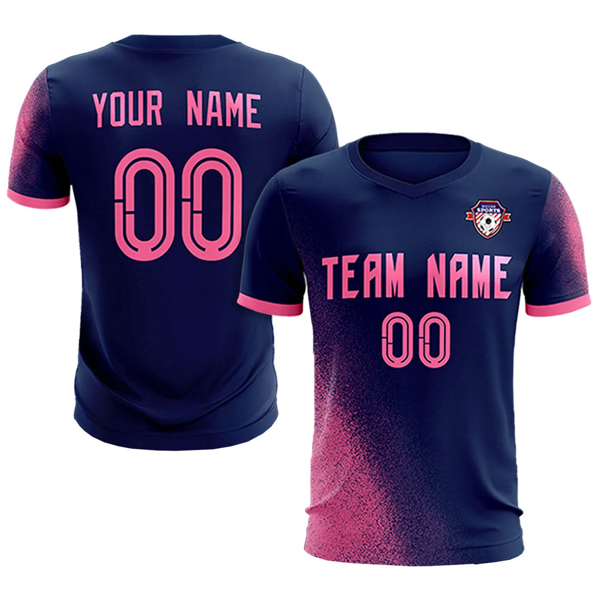 Custom Navy Pink Outdoor Sport Soccer Sets Jersey