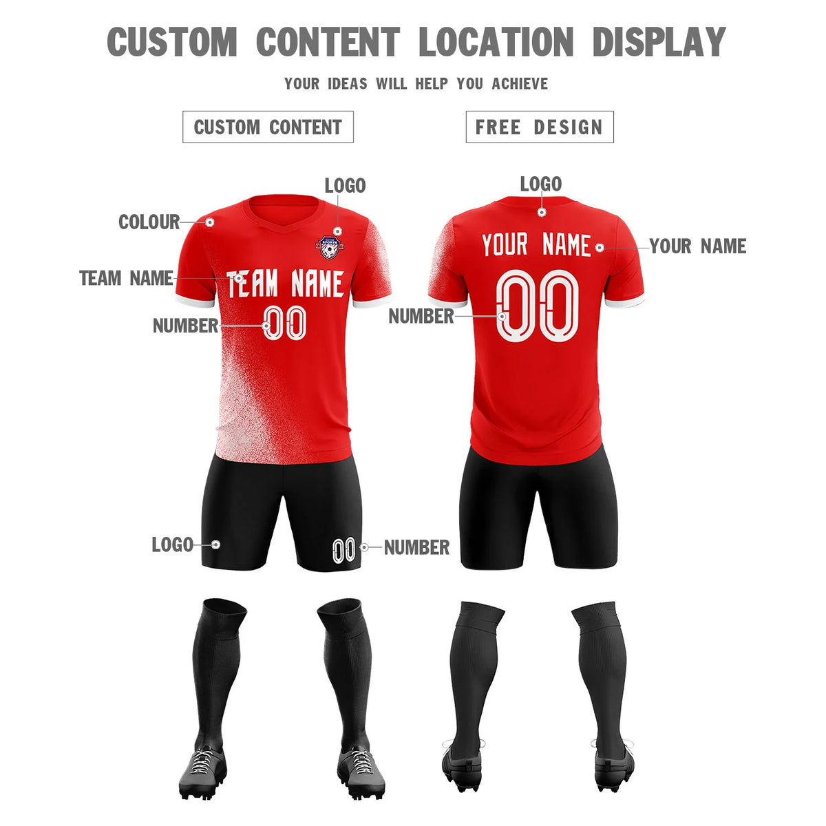 Custom Red White Outdoor Sport Soccer Sets Jersey