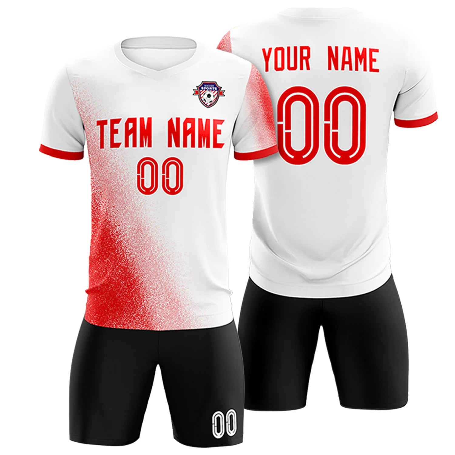 Custom White Red Outdoor Sport Soccer Sets Jersey