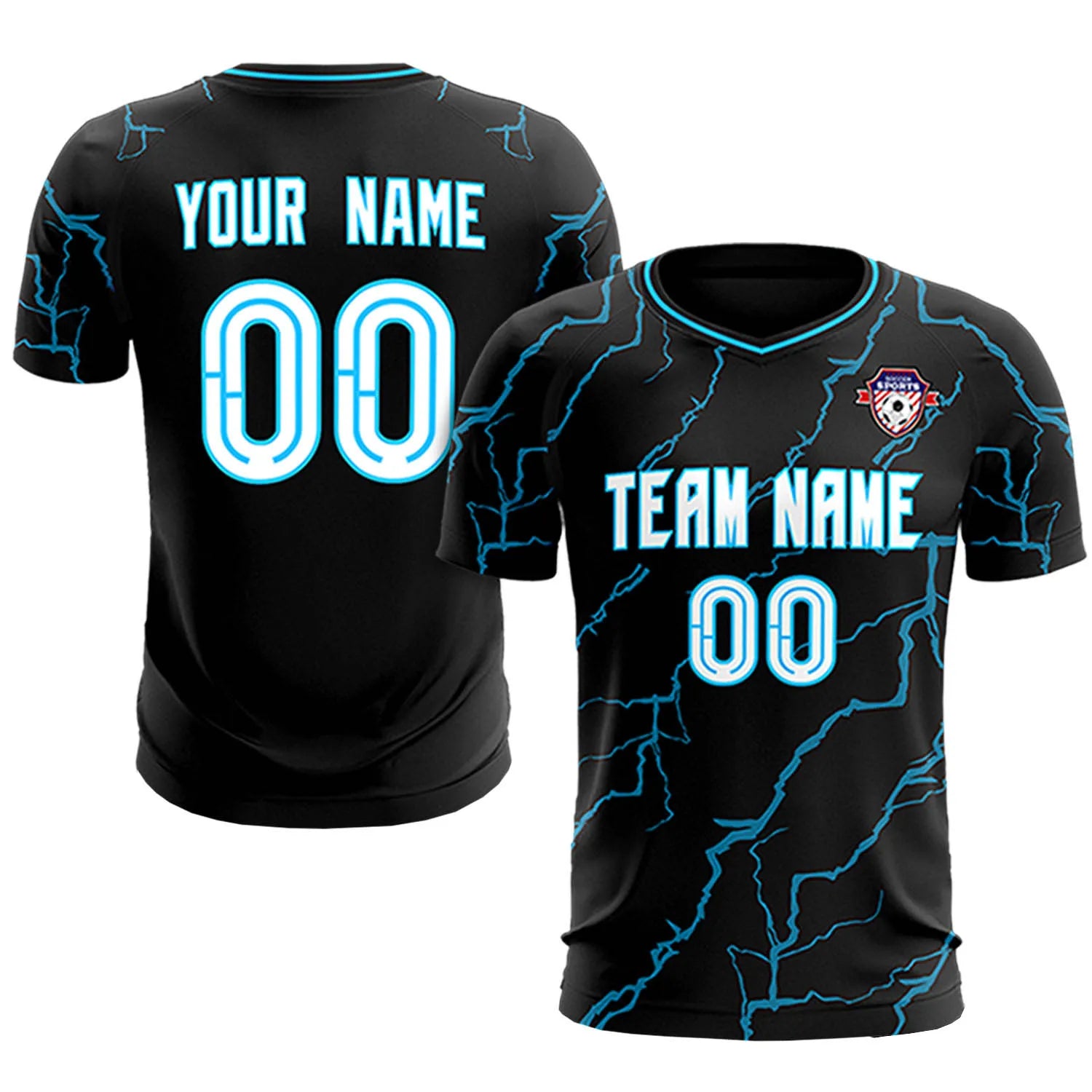 Custom Black Sky Blue Training Uniform Soccer Sets Jersey