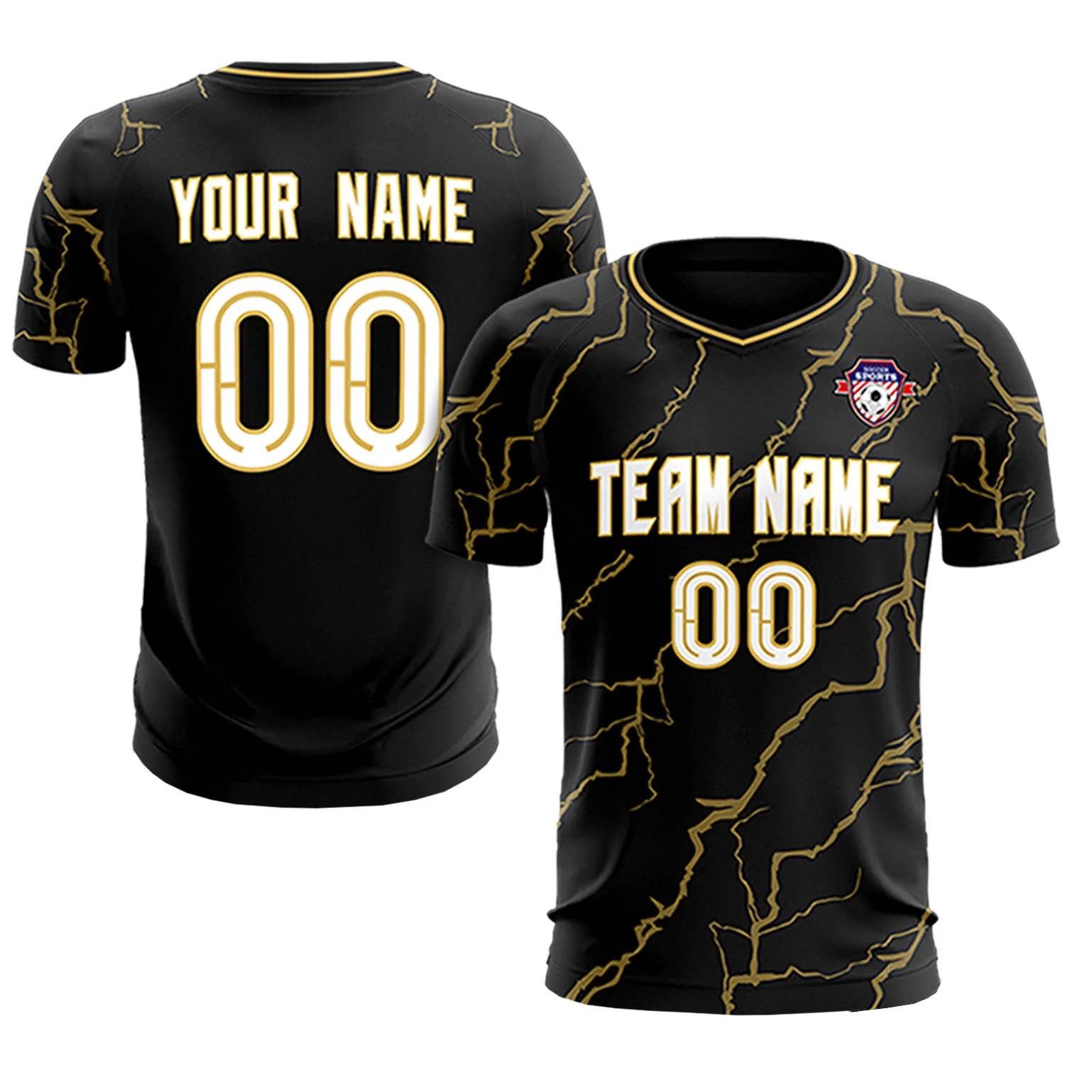 Custom Black Old Gold Training Uniform Soccer Sets Jersey