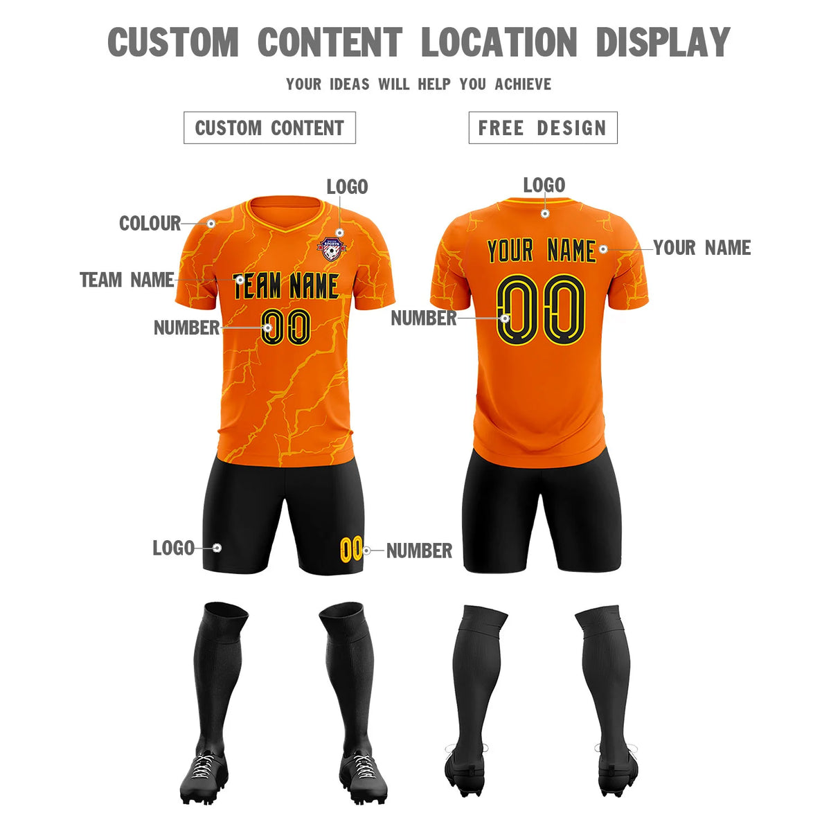 Custom Orange Gold Training Uniform Soccer Sets Jersey