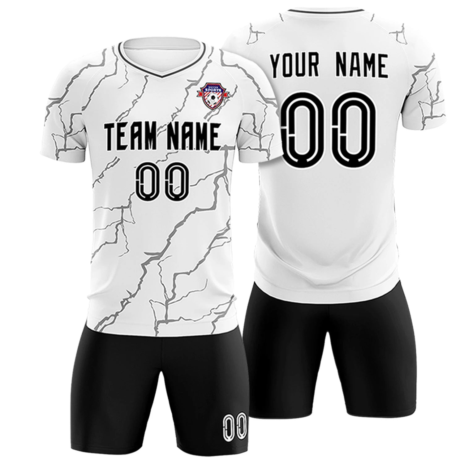 Custom White Black Training Uniform Soccer Sets Jersey
