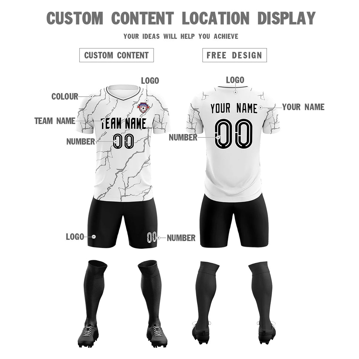 Custom White Black Training Uniform Soccer Sets Jersey