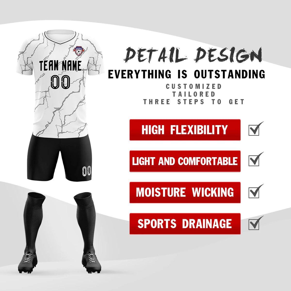 Custom White Black Training Uniform Soccer Sets Jersey