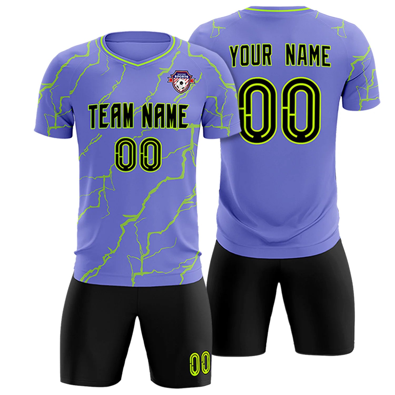 Custom Light Purple Neon Green Training Uniform Soccer Sets Jersey