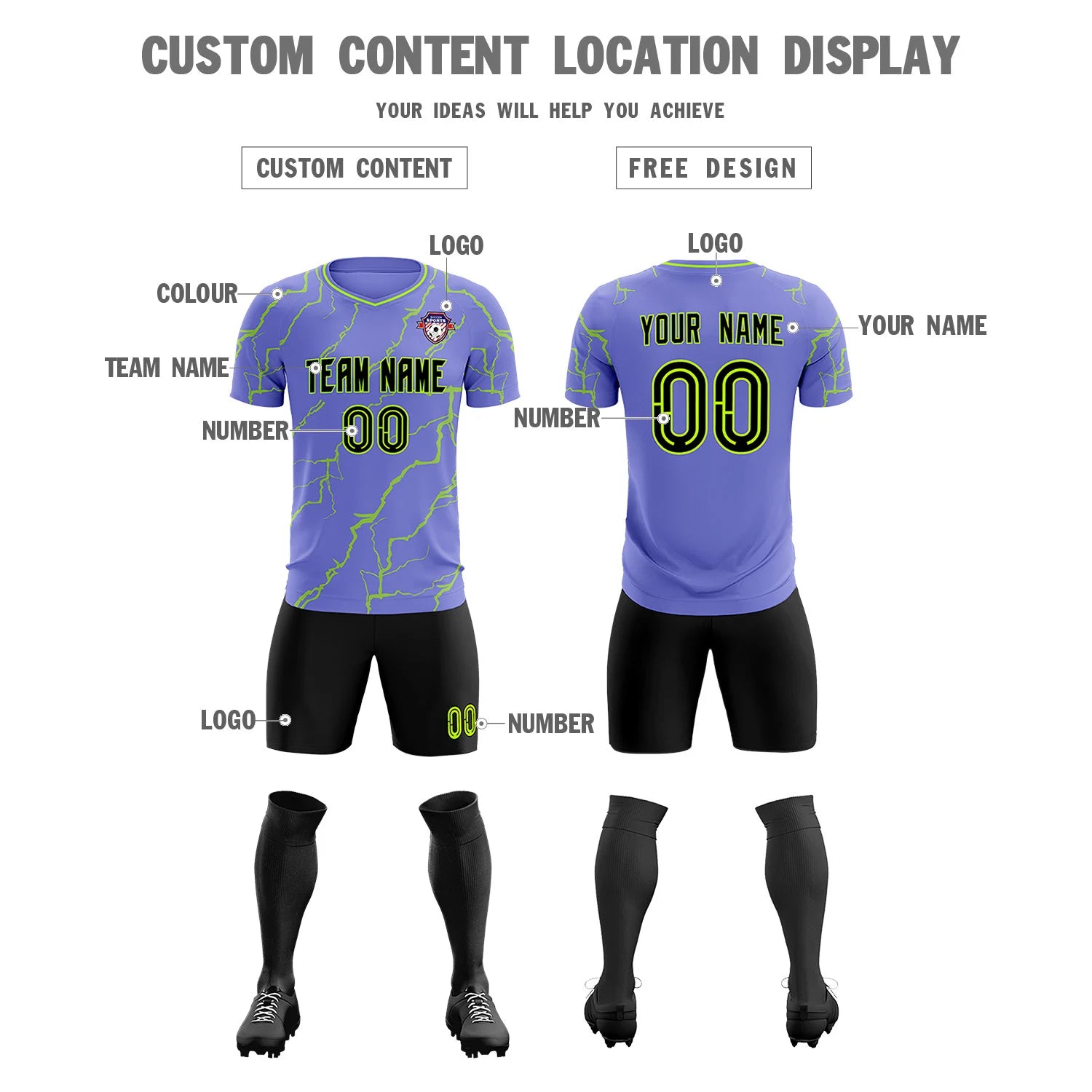 Custom Light Purple Neon Green Training Uniform Soccer Sets Jersey
