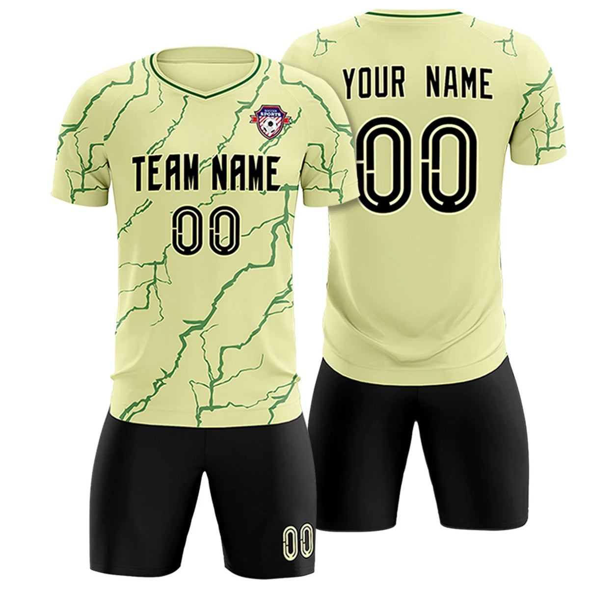 Custom Cream Green Training Uniform Soccer Sets Jersey