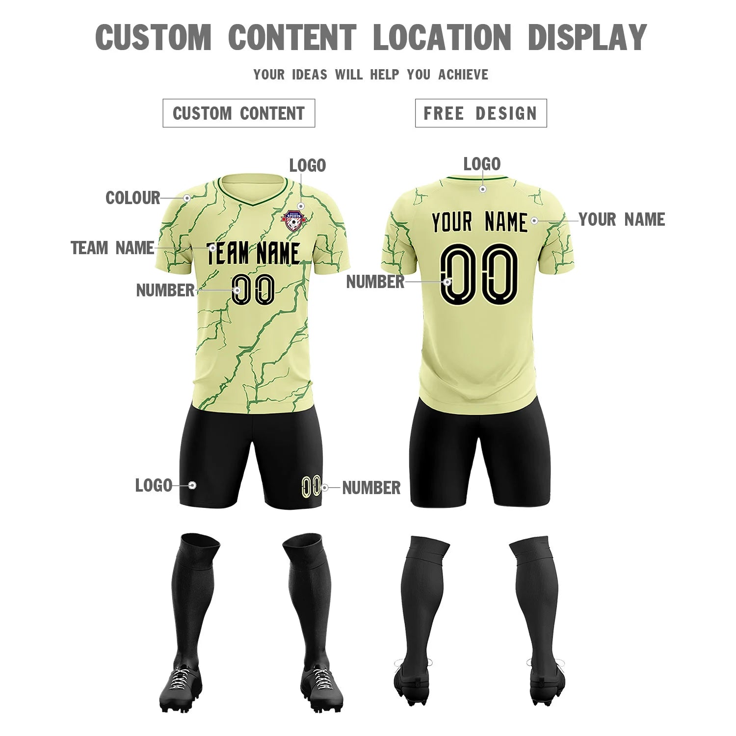 Custom Cream Green Training Uniform Soccer Sets Jersey