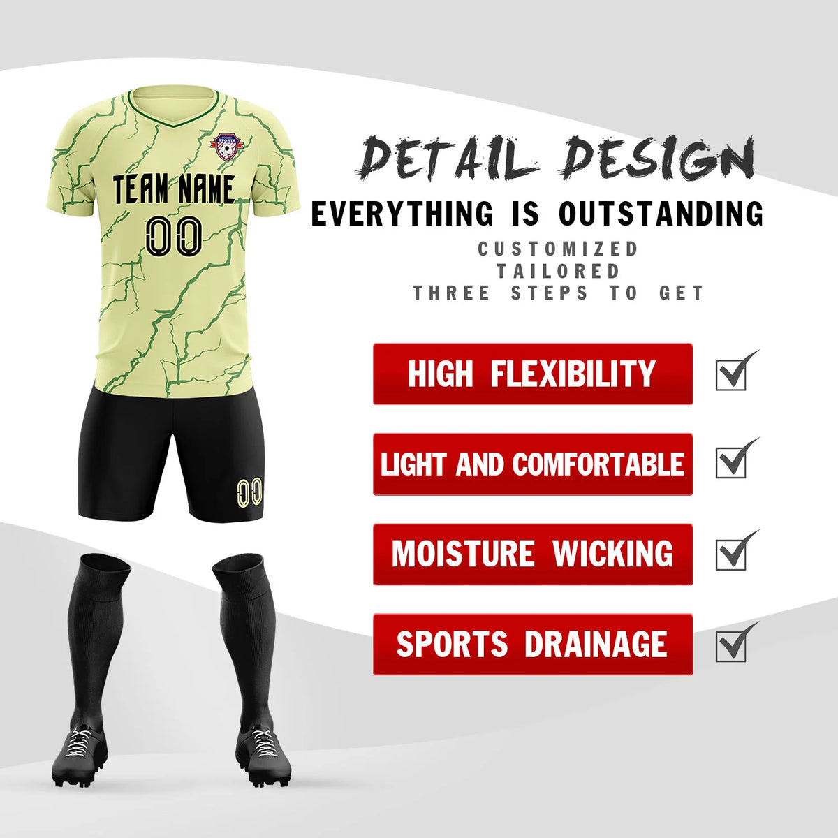 Custom Cream Green Training Uniform Soccer Sets Jersey