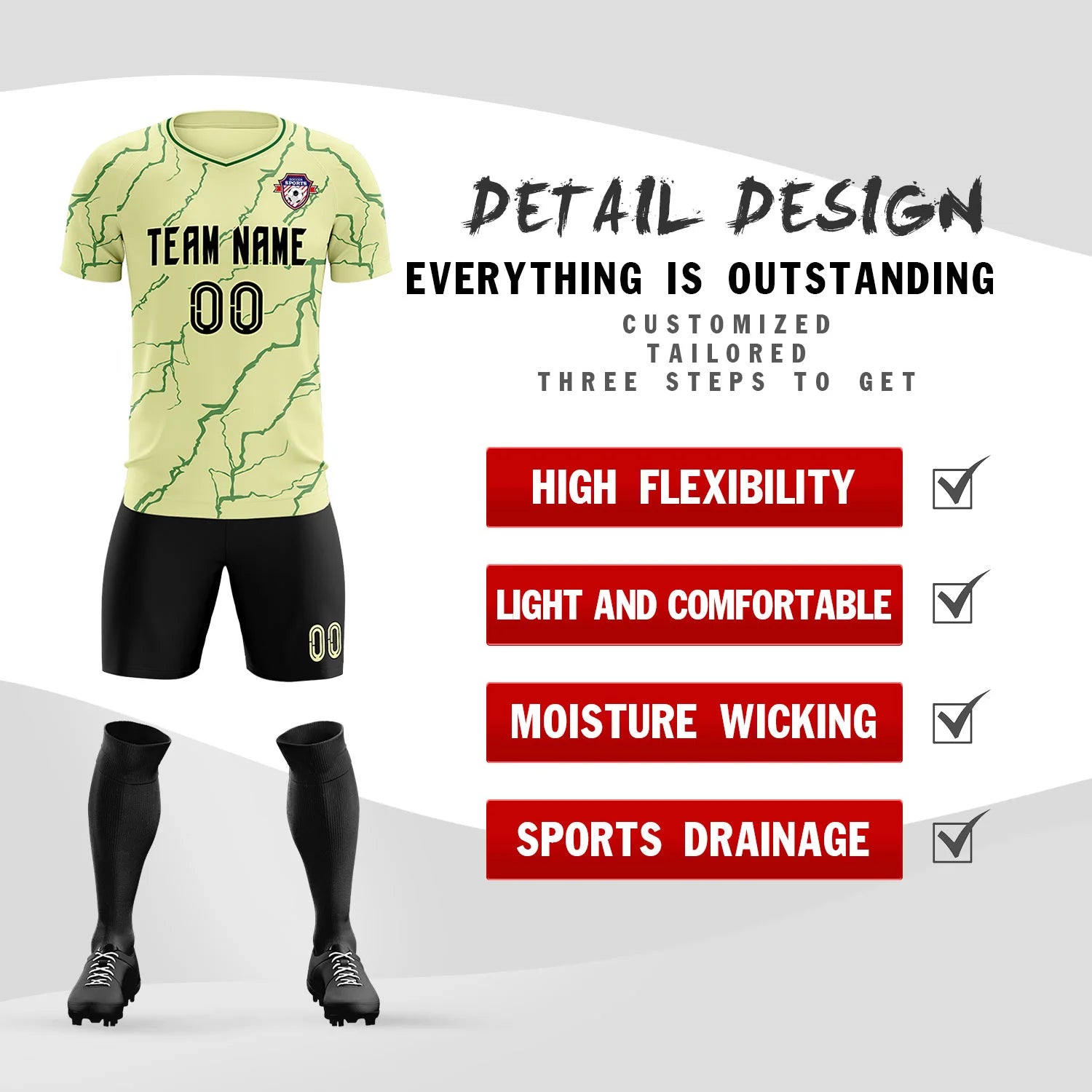 Custom Cream Green Training Uniform Soccer Sets Jersey