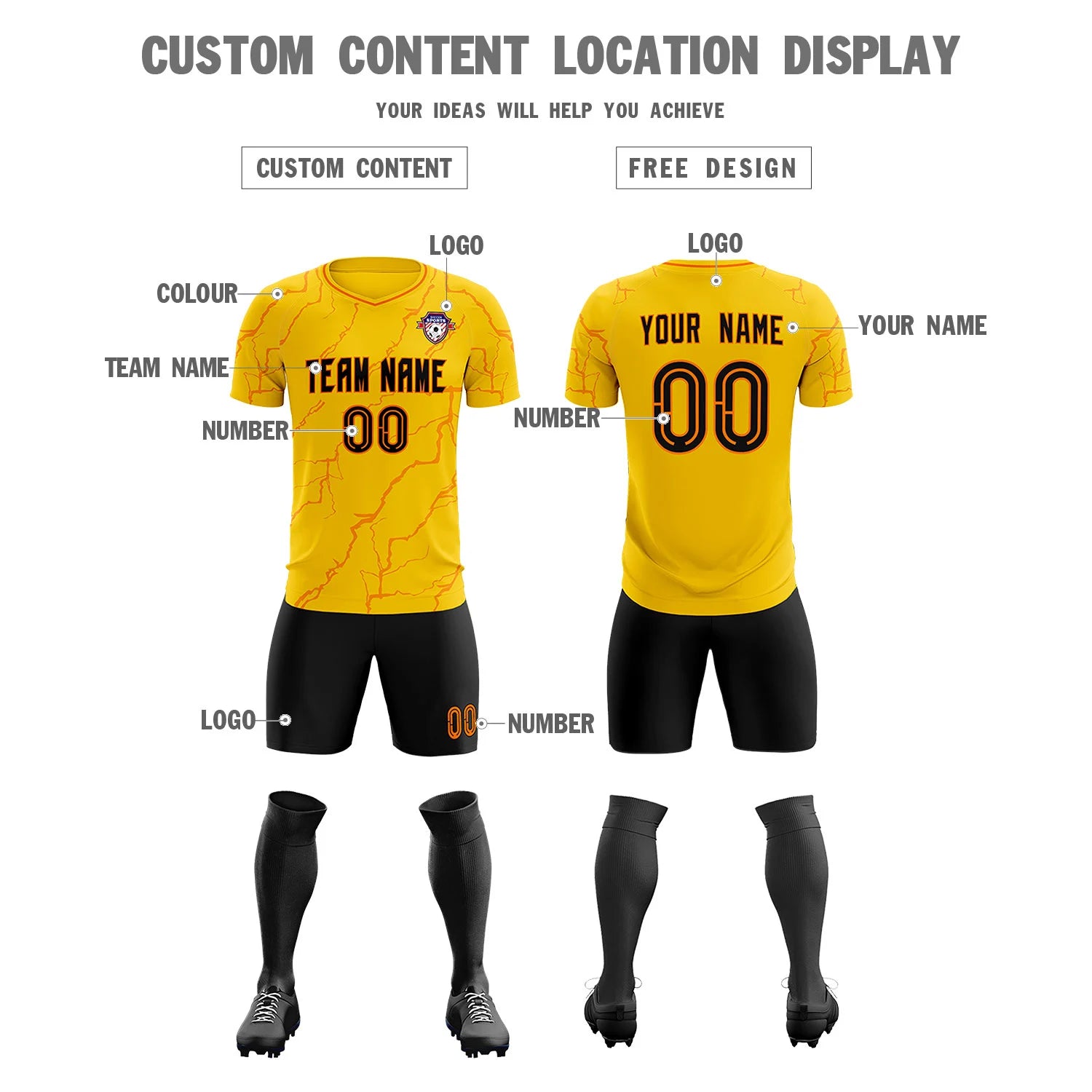 Custom Gold Orange Training Uniform Soccer Sets Jersey