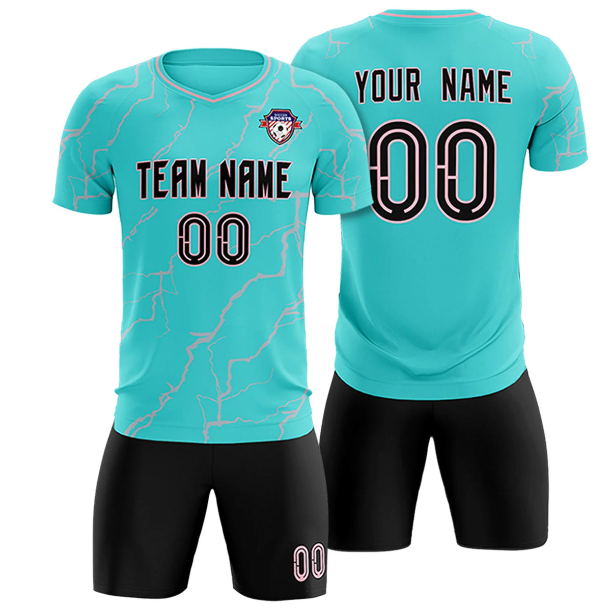 Custom Aqua Light Pink Training Uniform Soccer Sets Jersey