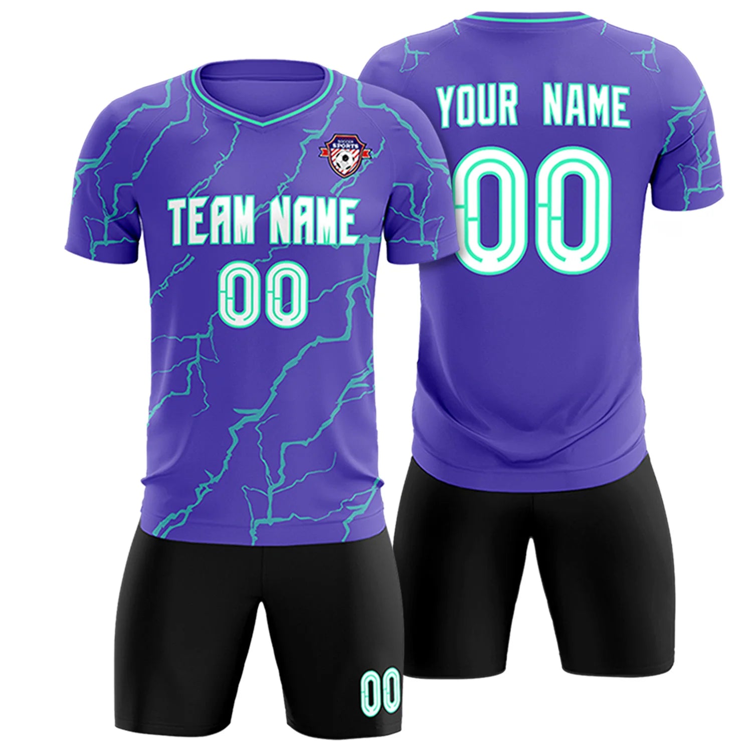 Custom Purple Bright Green Training Uniform Soccer Sets Jersey