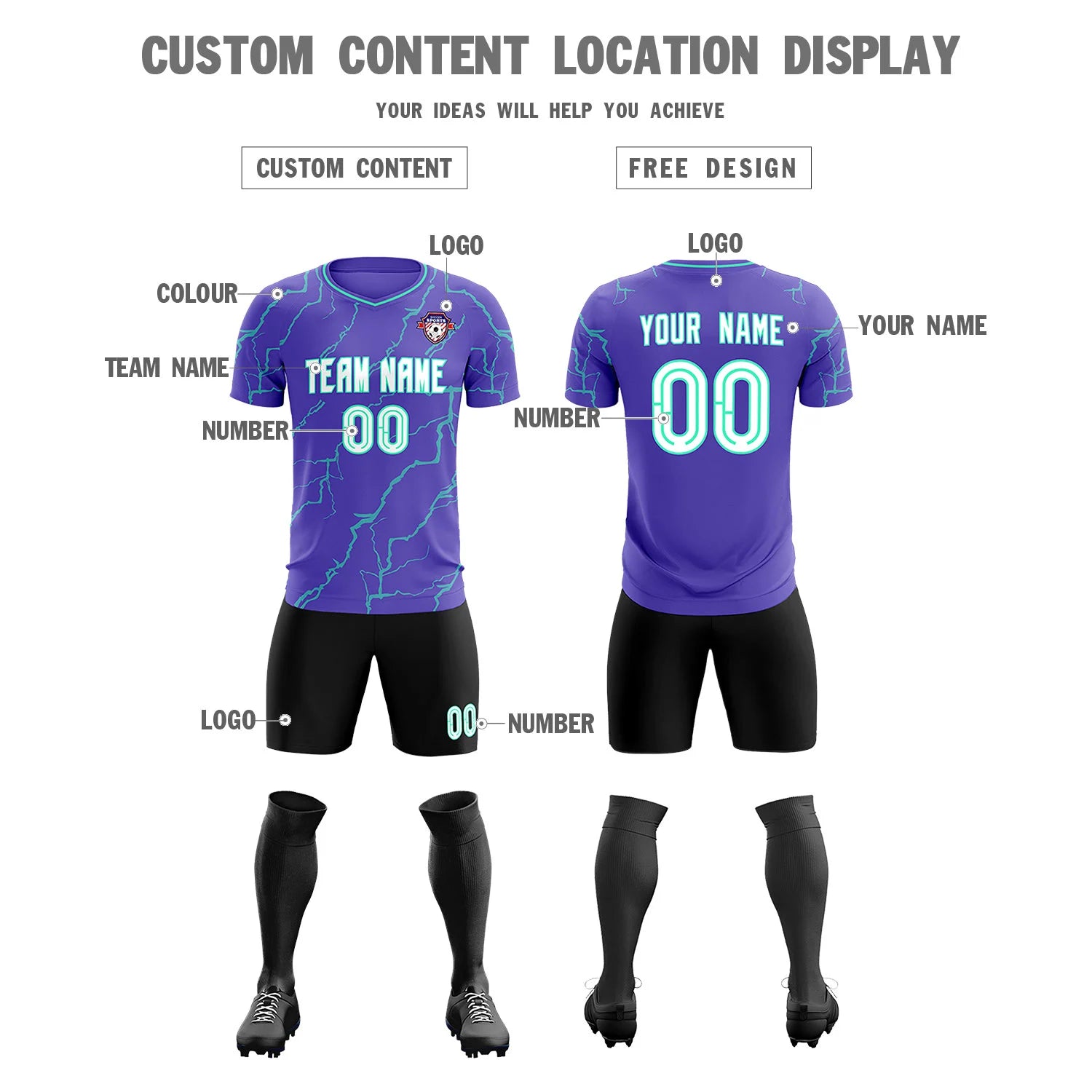Custom Purple Bright Green Training Uniform Soccer Sets Jersey