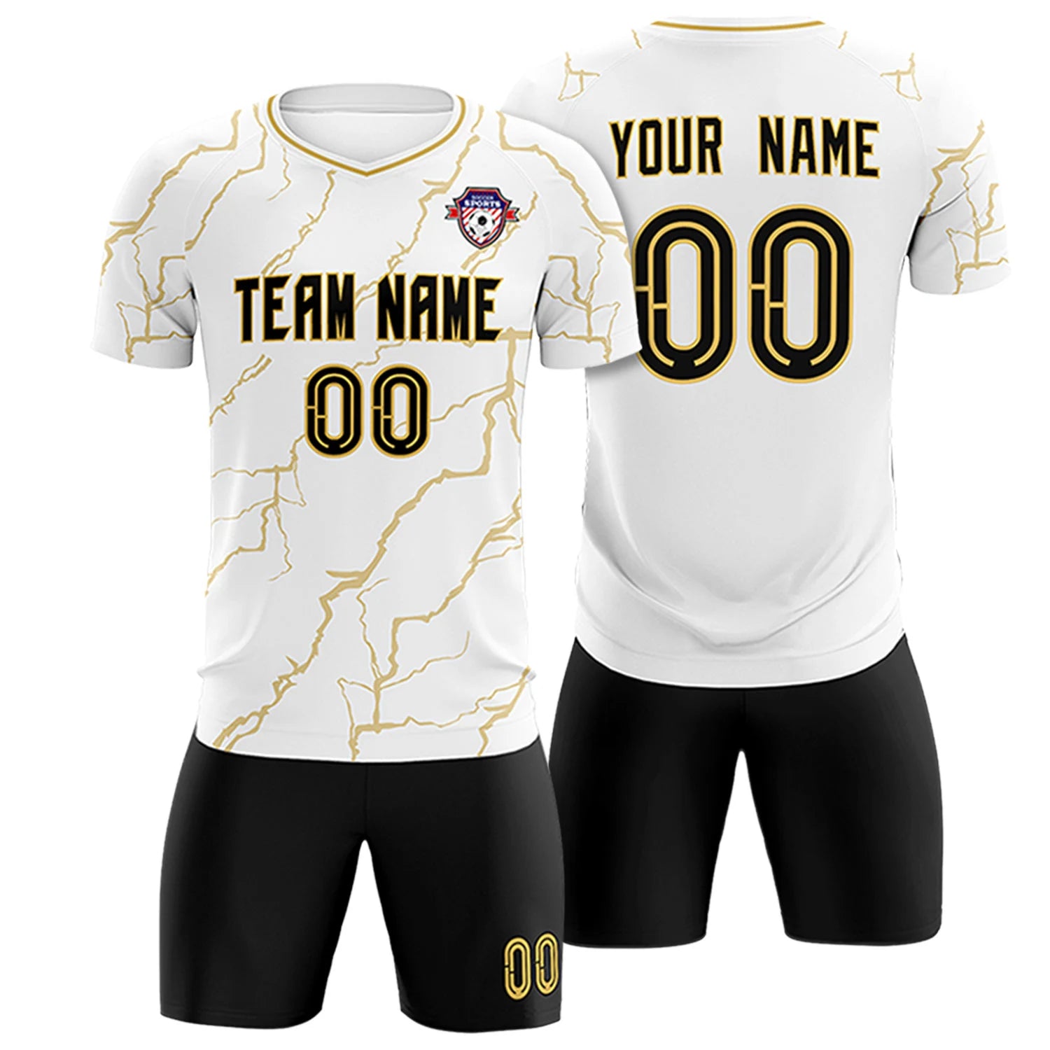 Custom White Old Gold Training Uniform Soccer Sets Jersey