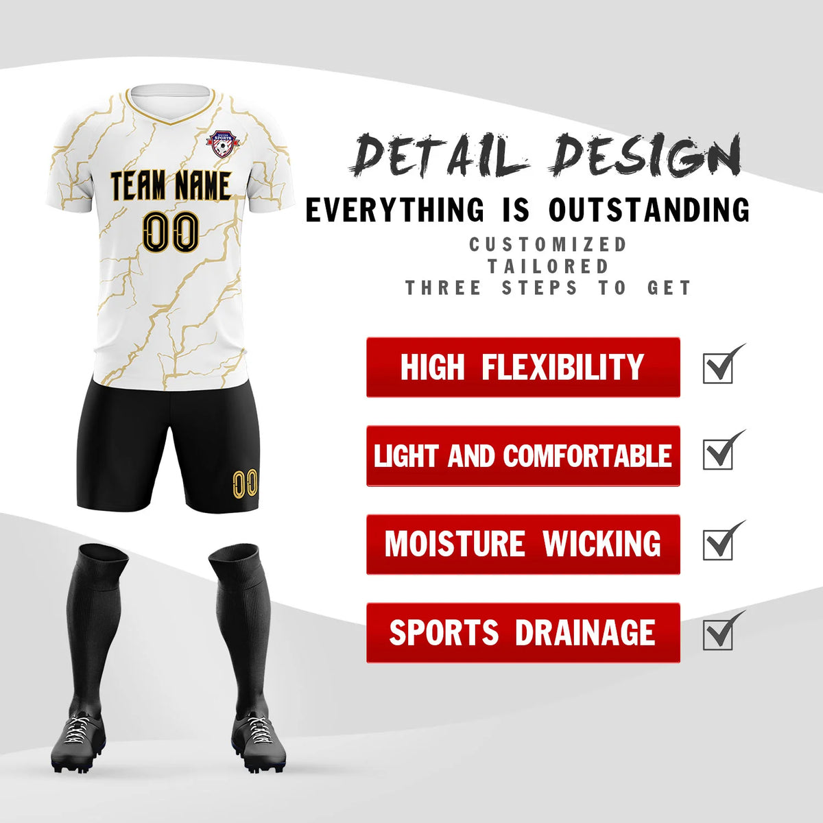 Custom White Old Gold Training Uniform Soccer Sets Jersey