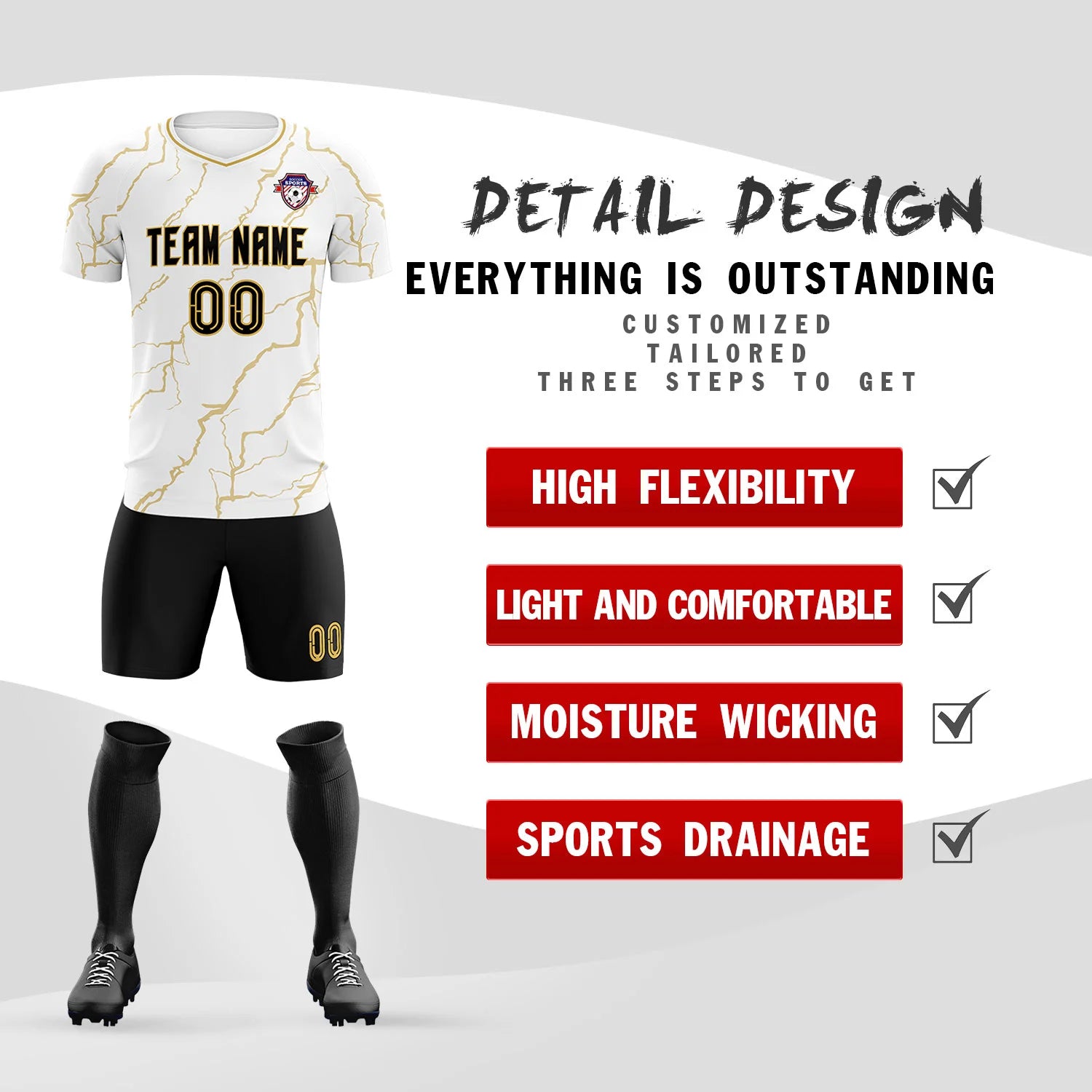 Custom White Old Gold Training Uniform Soccer Sets Jersey