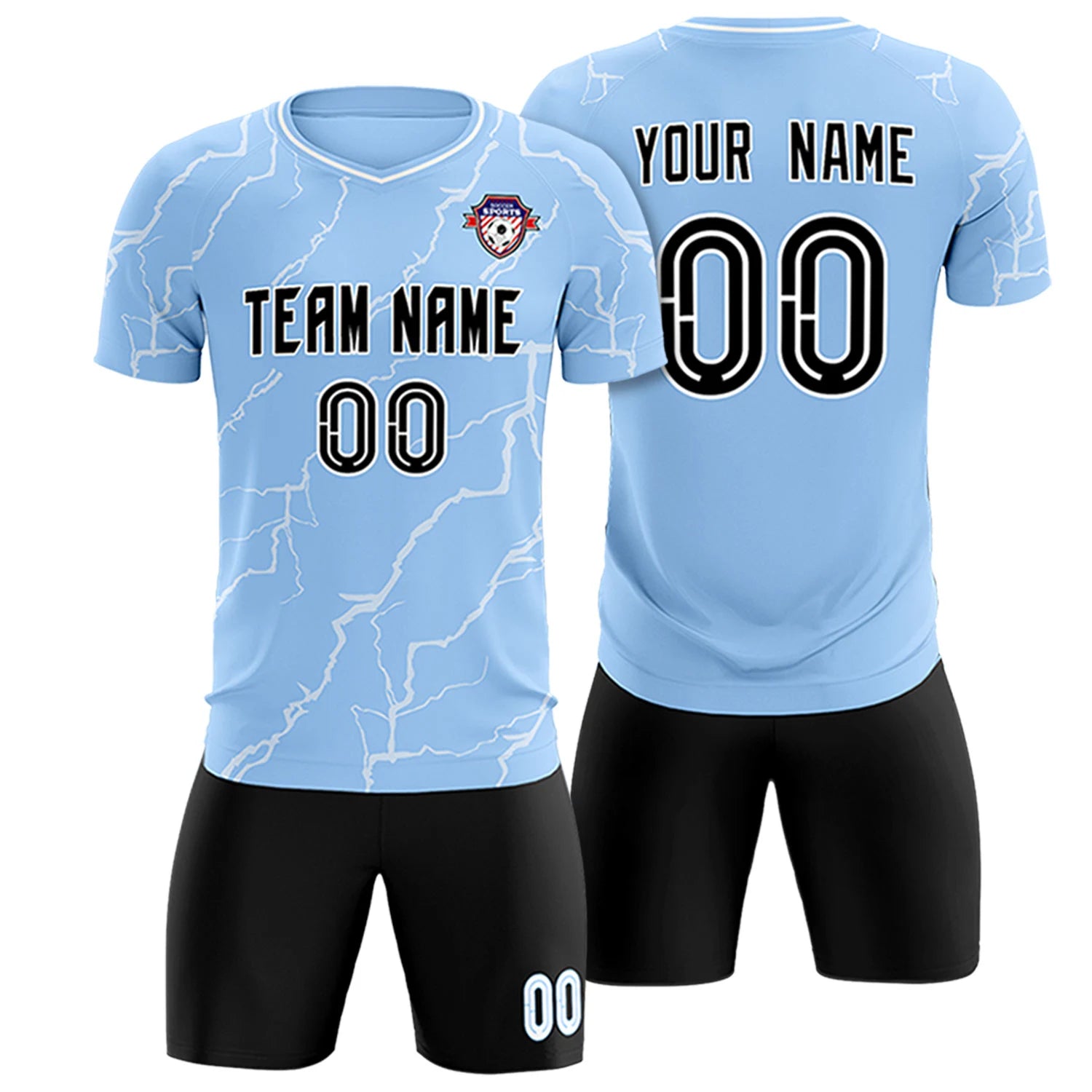 Custom Light Blue White Training Uniform Soccer Sets Jersey