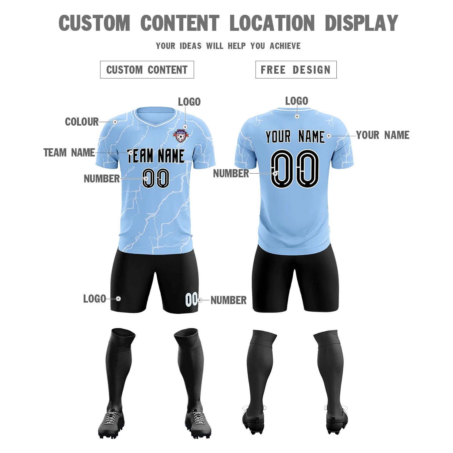 Custom Light Blue White Training Uniform Soccer Sets Jersey