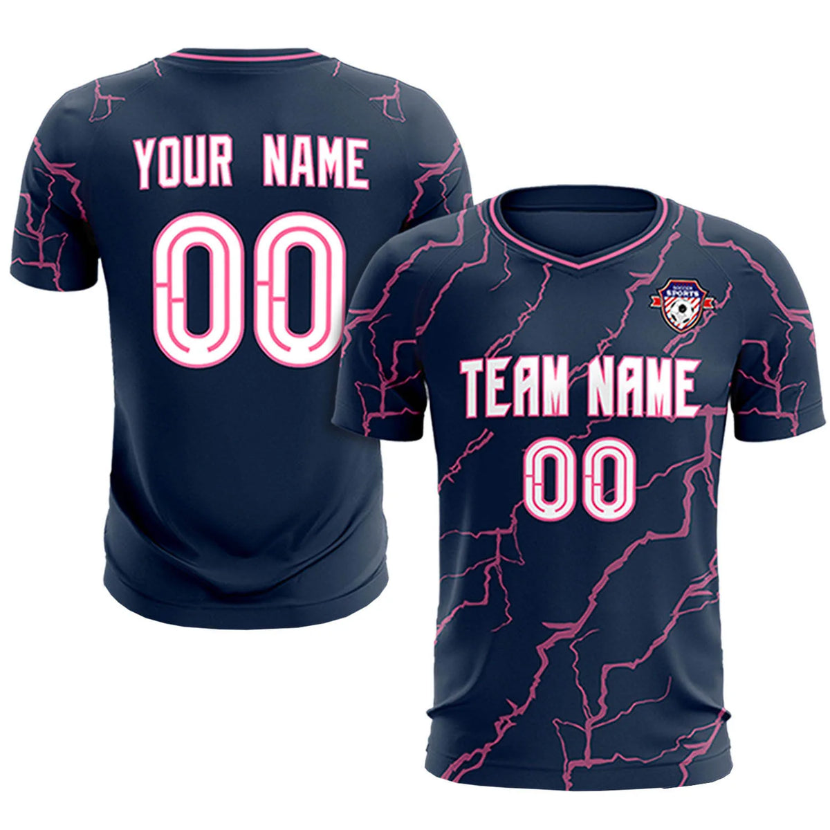 Custom Navy Pink Training Uniform Soccer Sets Jersey