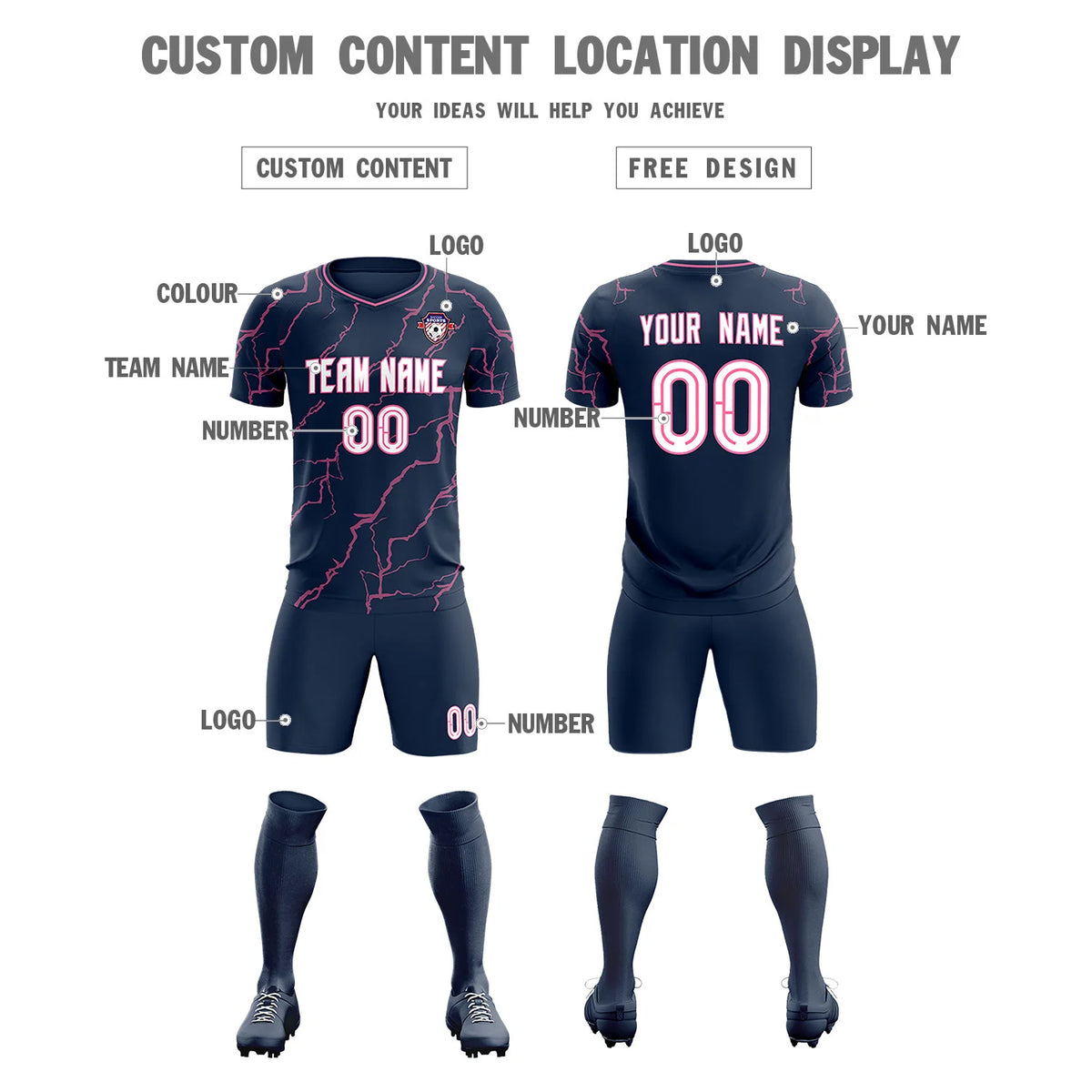 Custom Navy Pink Training Uniform Soccer Sets Jersey