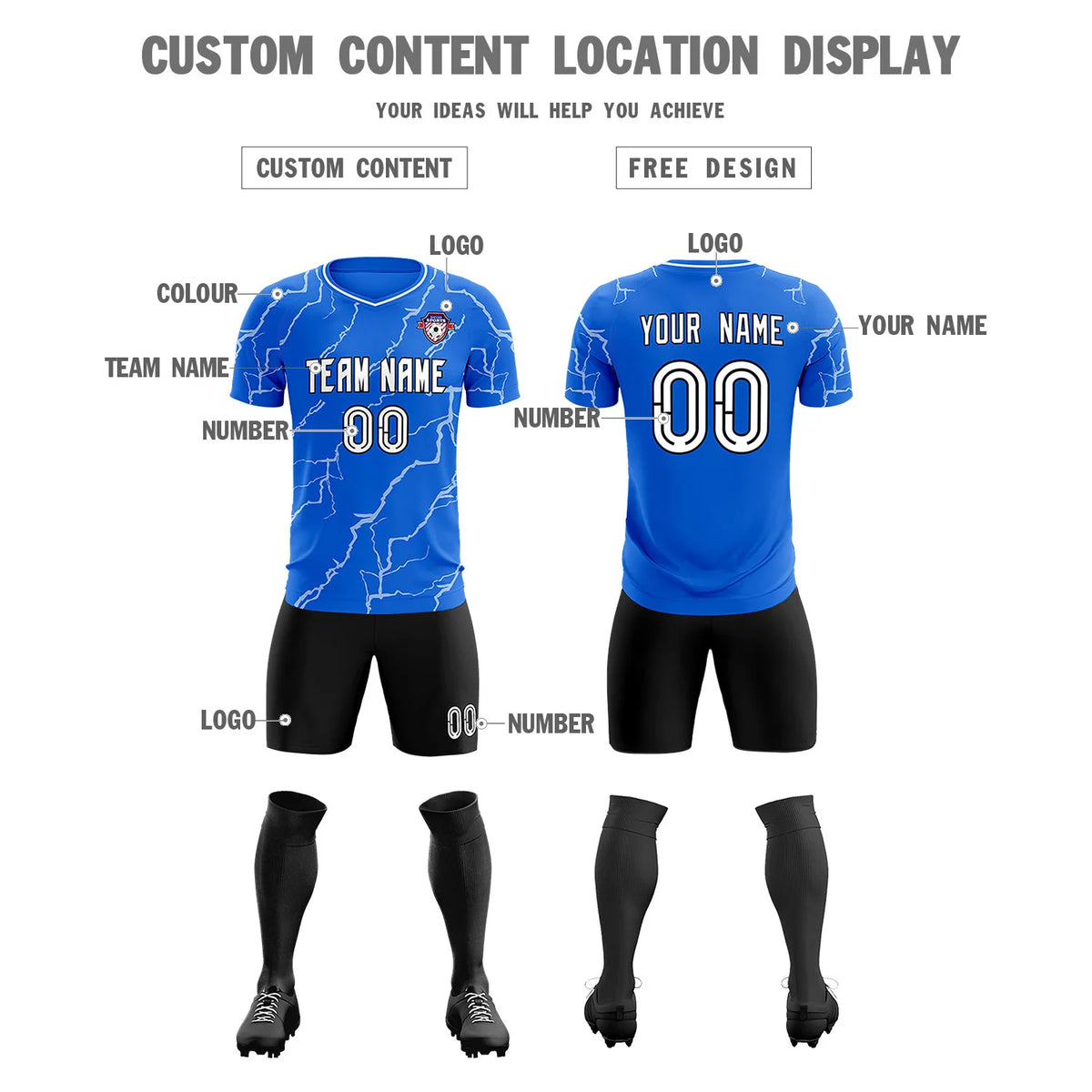 Custom Royal Blue White Training Uniform Soccer Sets Jersey