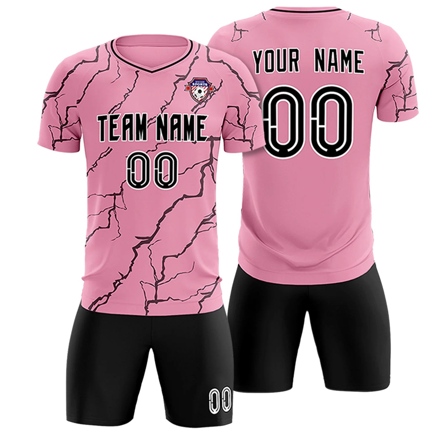 Custom Light Pink Black Training Uniform Soccer Sets Jersey