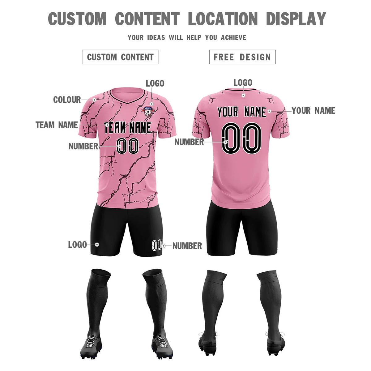 Custom Light Pink Black Training Uniform Soccer Sets Jersey
