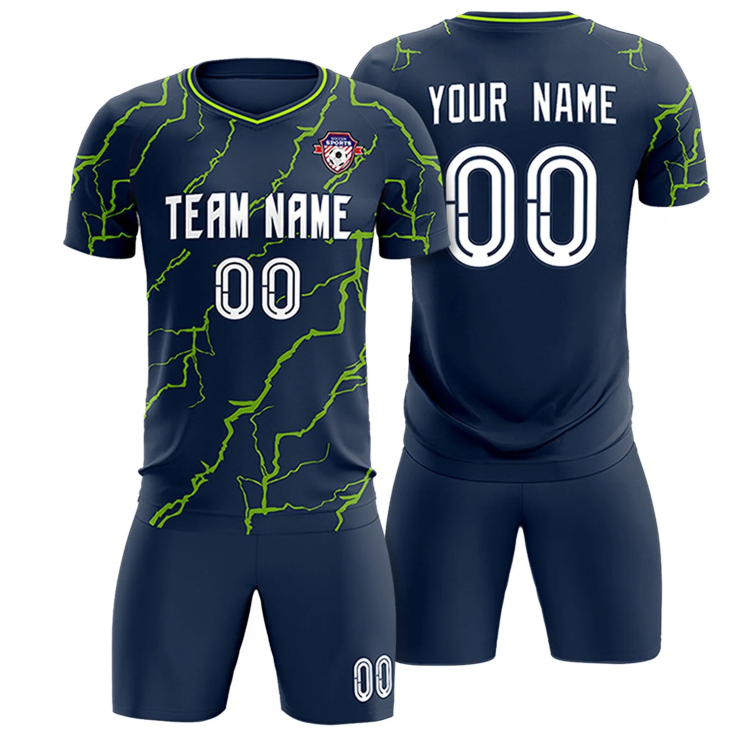 Custom Light Blue Neon Green Training Uniform Soccer Sets Jersey
