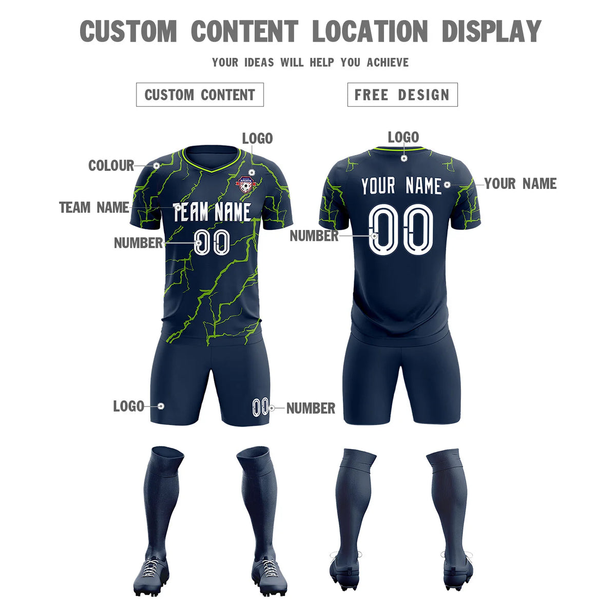 Custom Light Blue Neon Green Training Uniform Soccer Sets Jersey