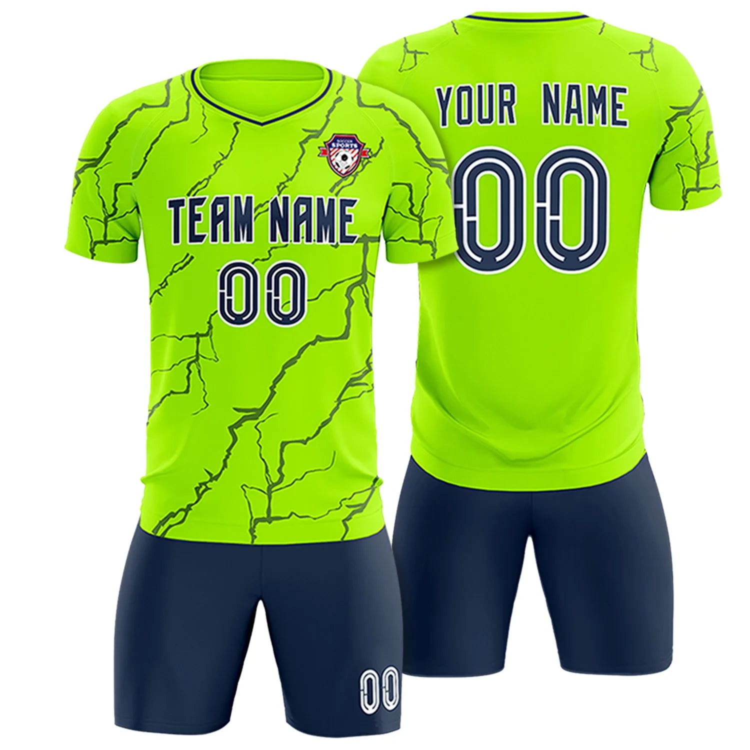 Custom Neon Green Navy Training Uniform Soccer Sets Jersey