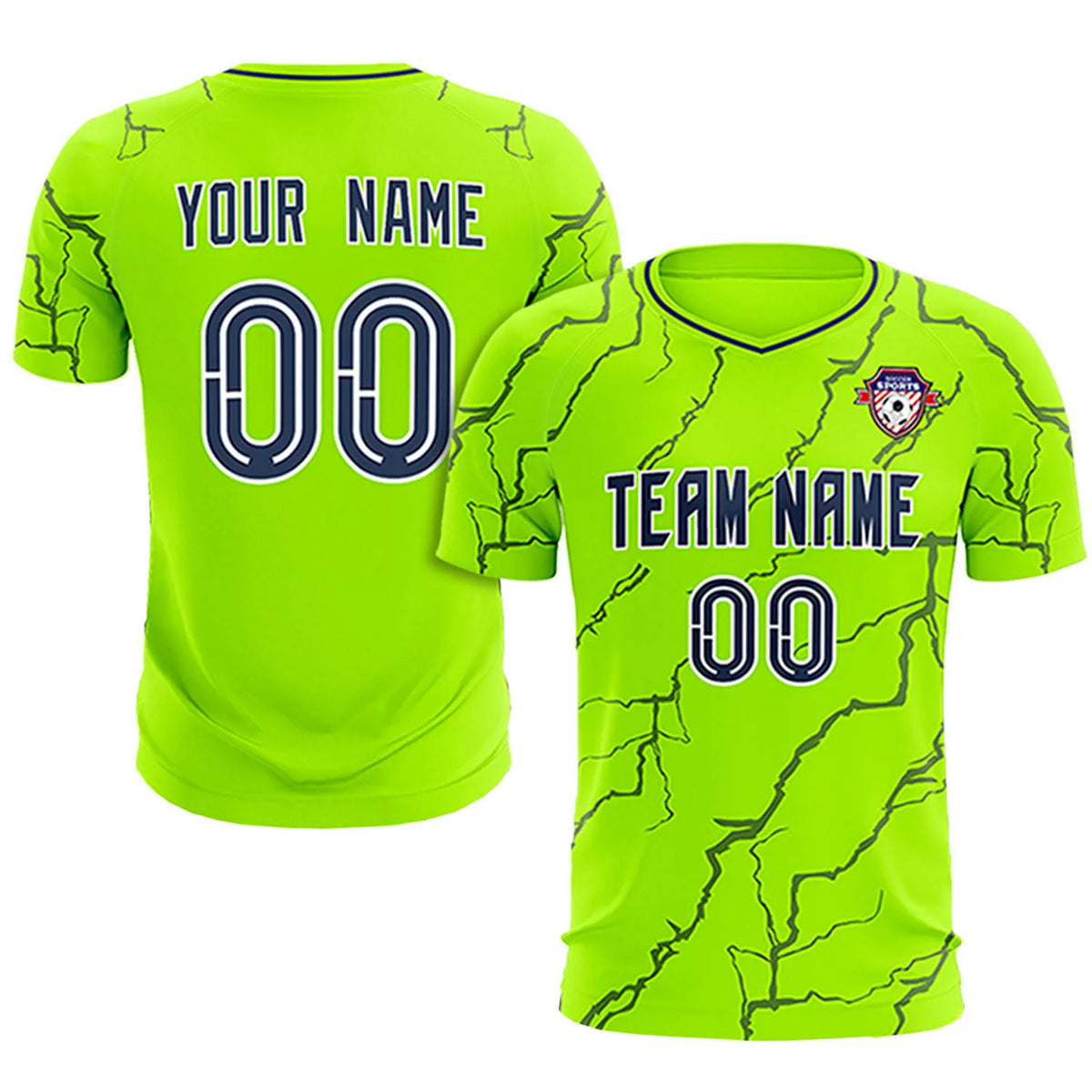 Custom Neon Green Navy Training Uniform Soccer Sets Jersey