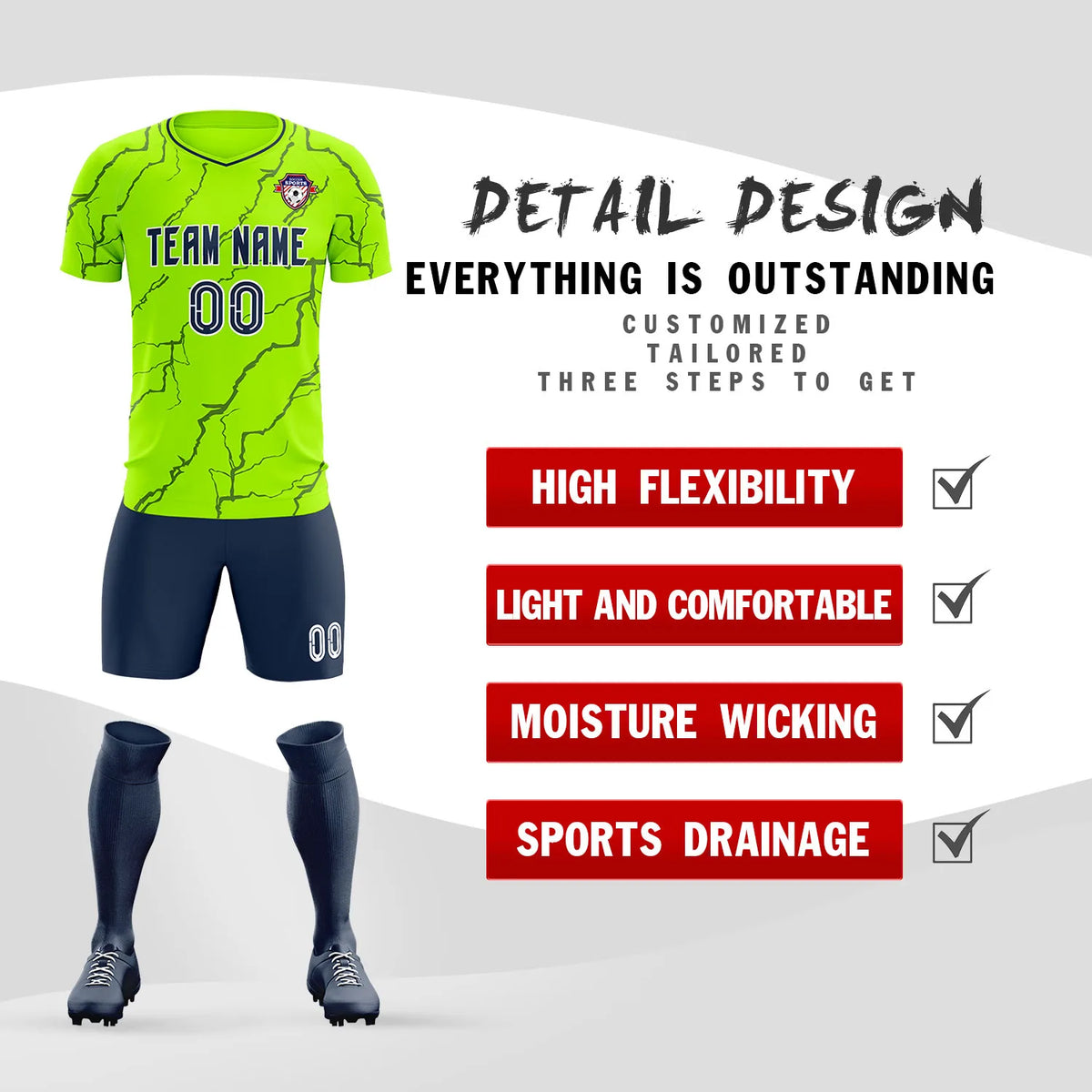 Custom Neon Green Navy Training Uniform Soccer Sets Jersey