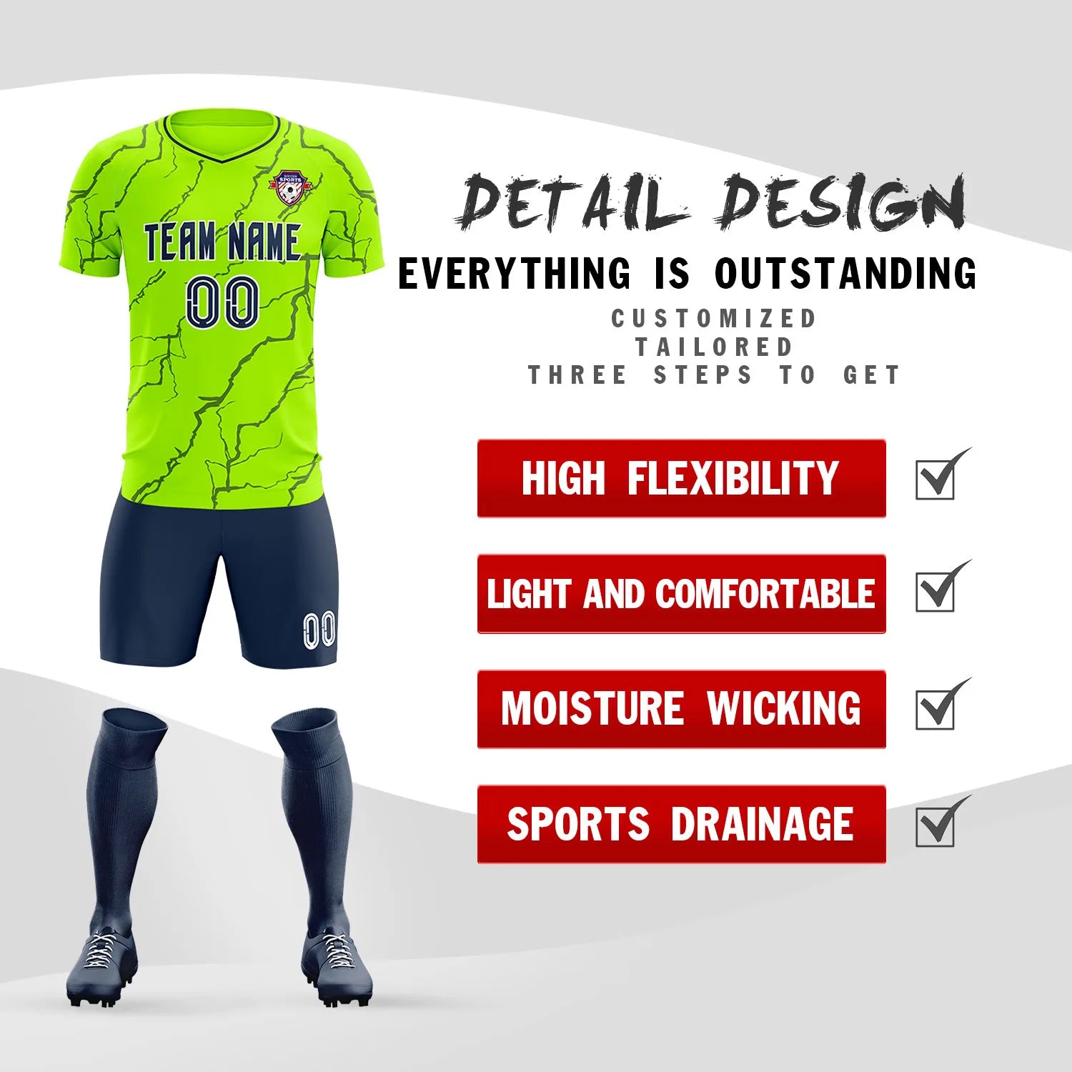 Custom Neon Green Navy Training Uniform Soccer Sets Jersey