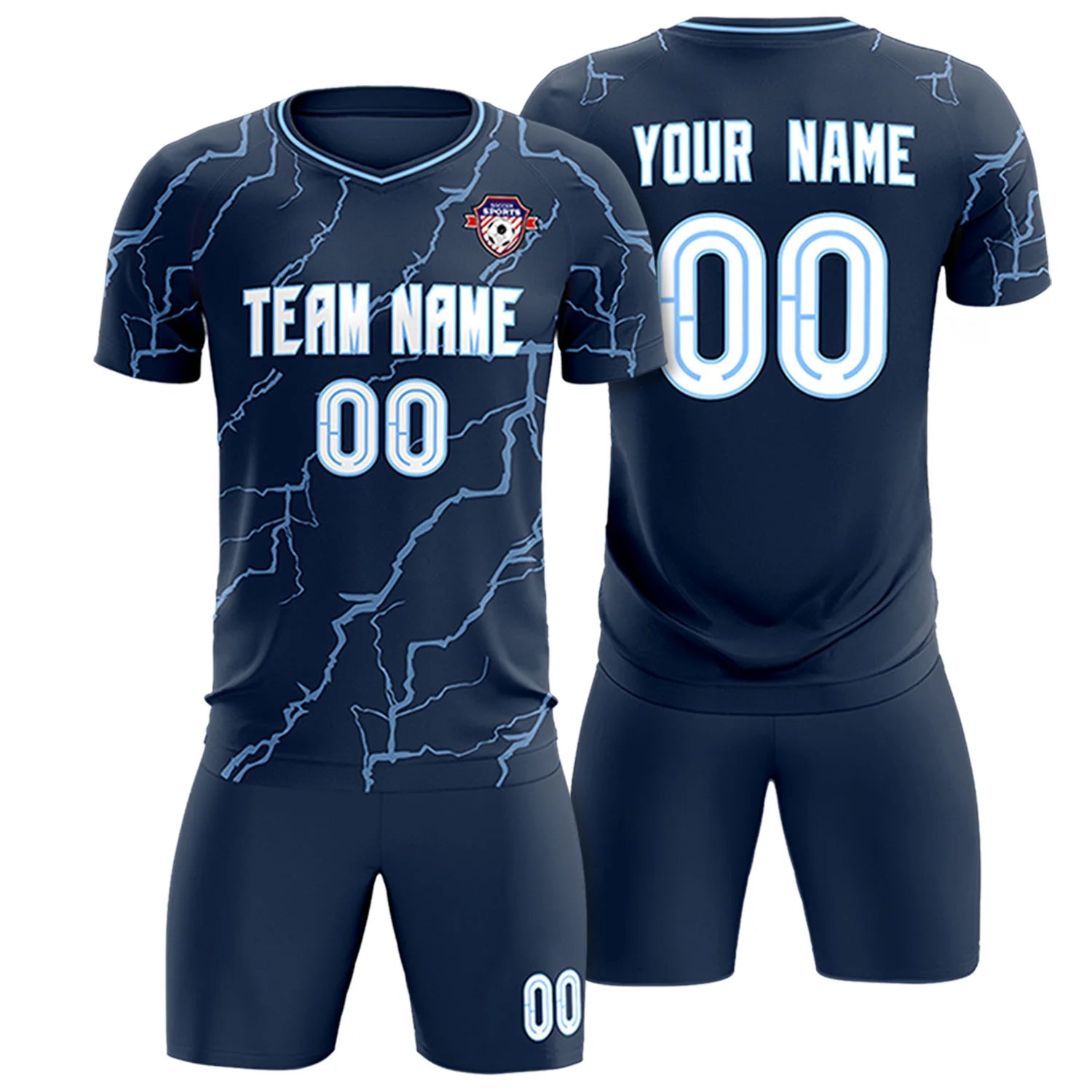 Custom Navy Light Blue Training Uniform Soccer Sets Jersey