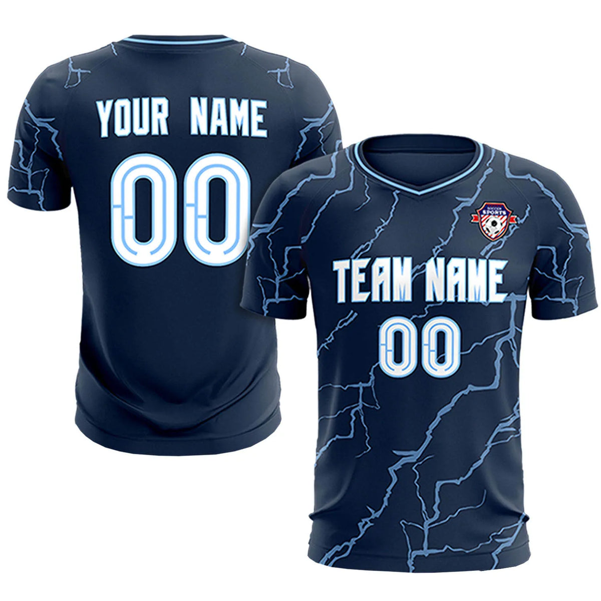 Custom Navy Light Blue Training Uniform Soccer Sets Jersey
