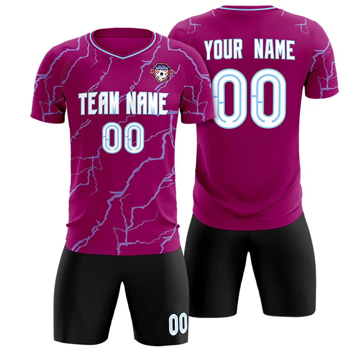 Custom Dark Pink Light Blue Training Uniform Soccer Sets Jersey