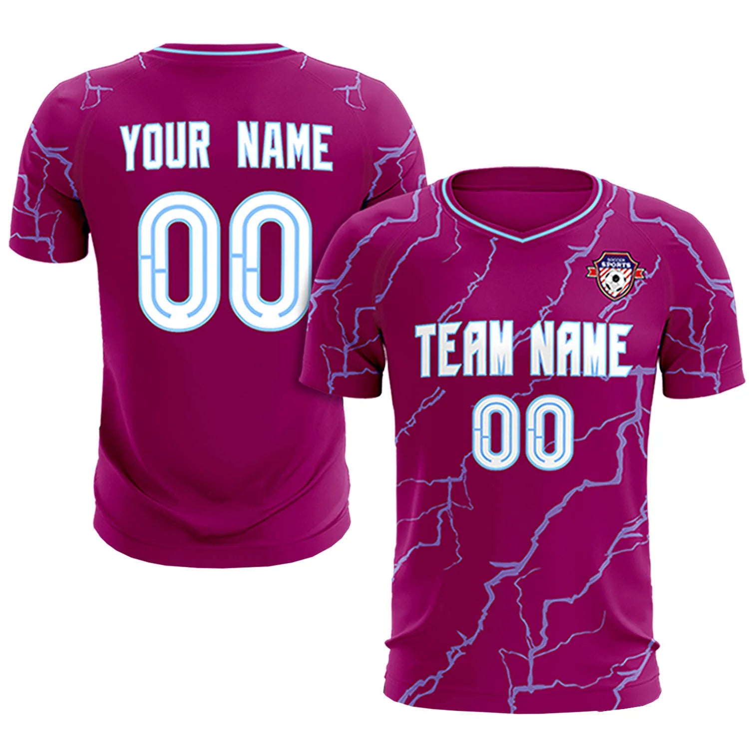 Custom Dark Pink Light Blue Training Uniform Soccer Sets Jersey