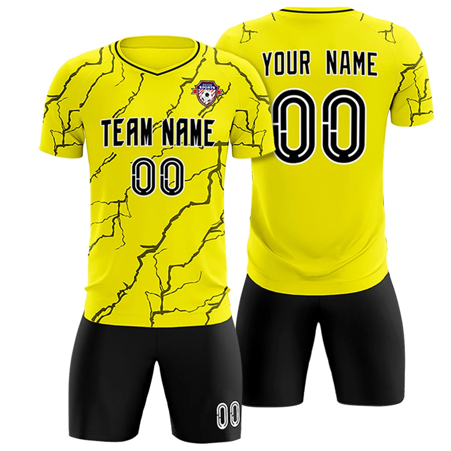 Custom Yellow Black Training Uniform Soccer Sets Jersey