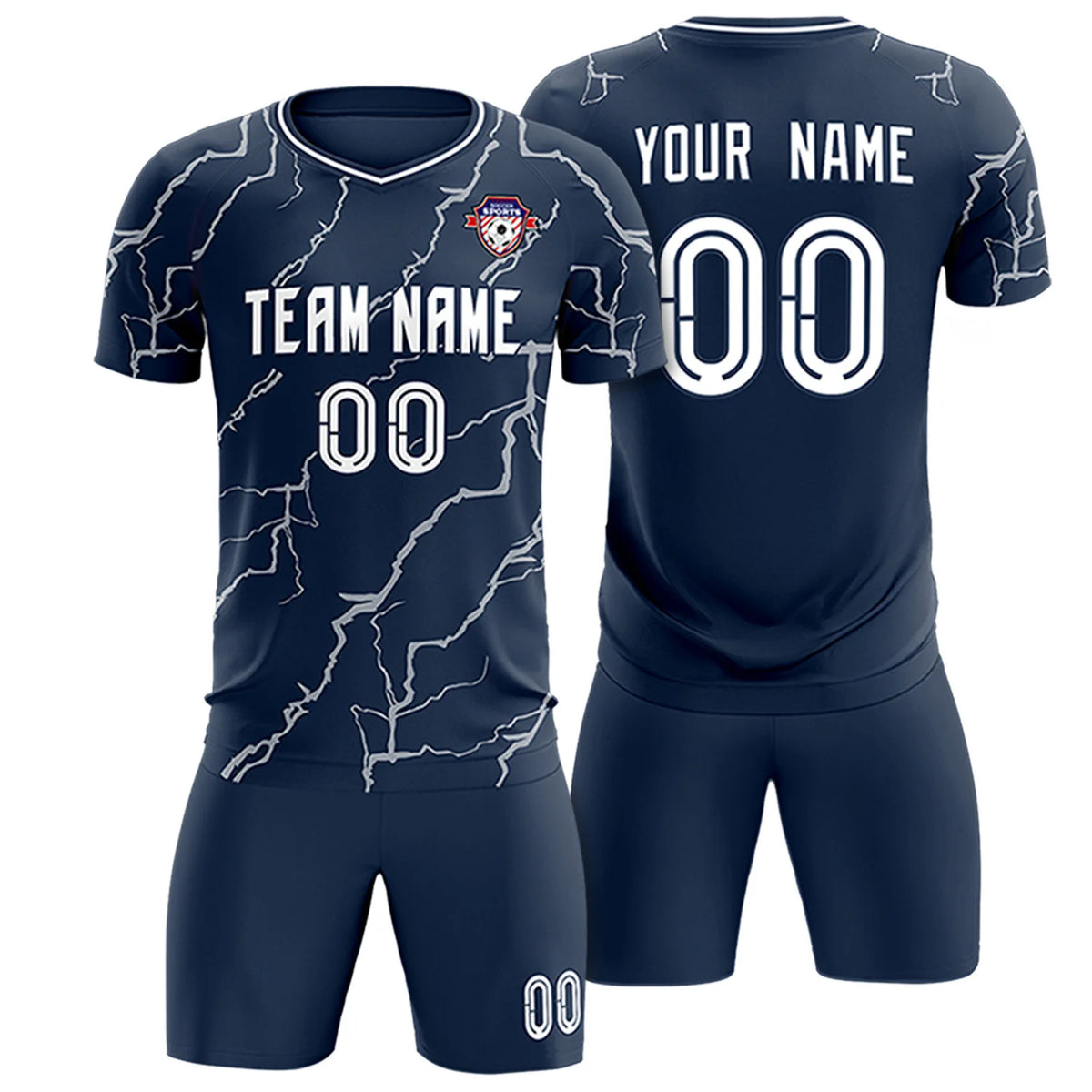 Custom Navy White Training Uniform Soccer Sets Jersey