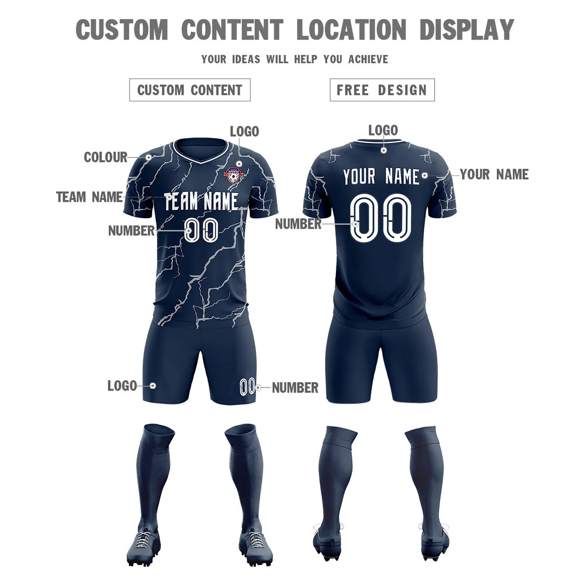 Custom Navy White Training Uniform Soccer Sets Jersey