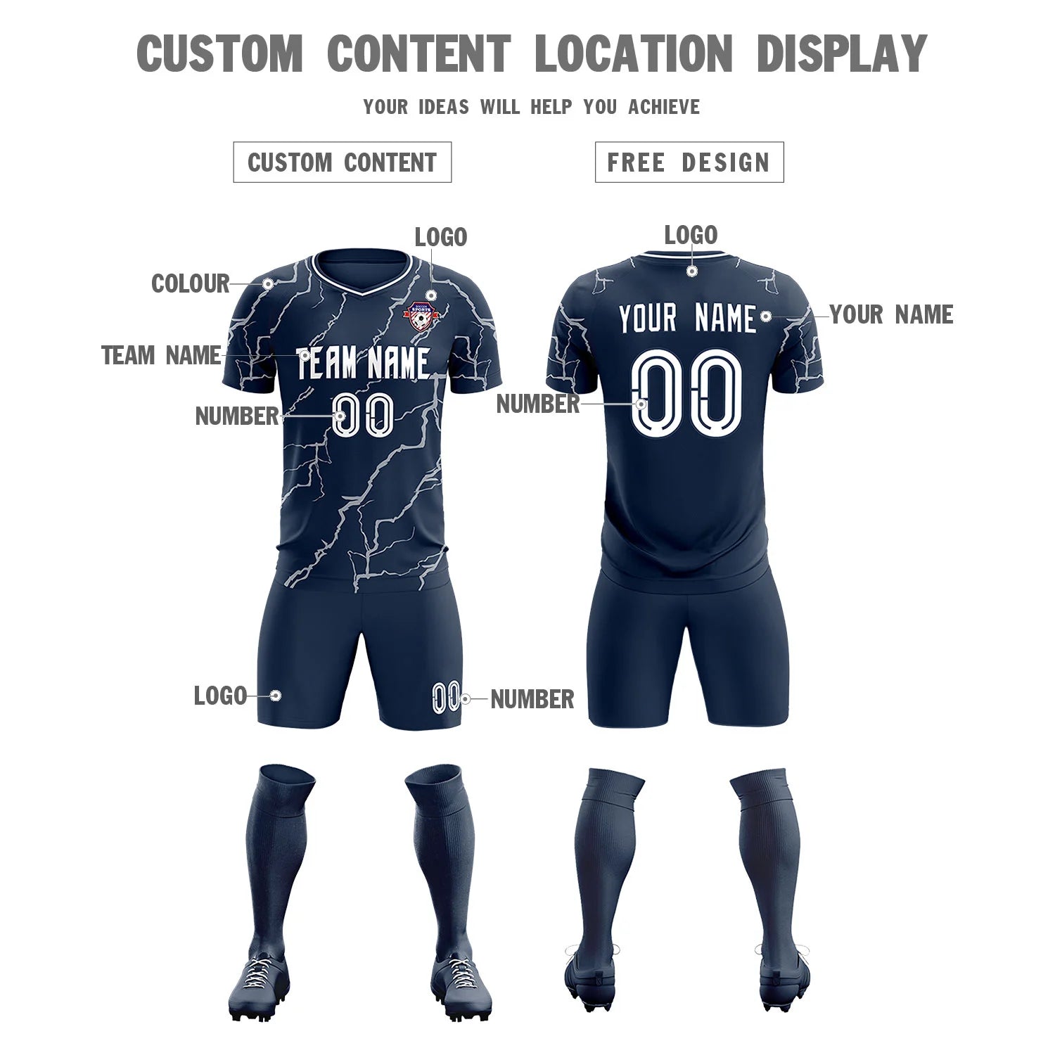 Custom Navy White Training Uniform Soccer Sets Jersey